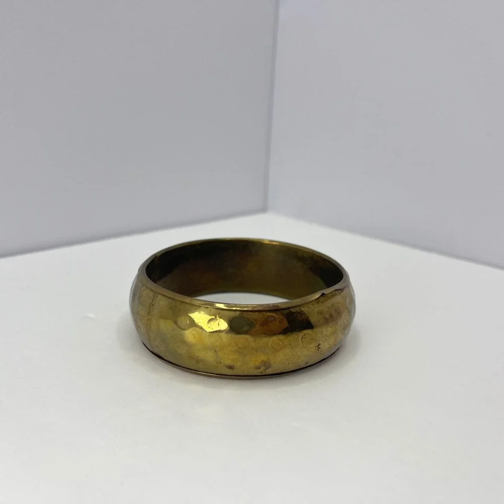 Vintage Hammered Brass Bangle Bracelet Handcrafted Jewelry Boho 70s Chunky Retro